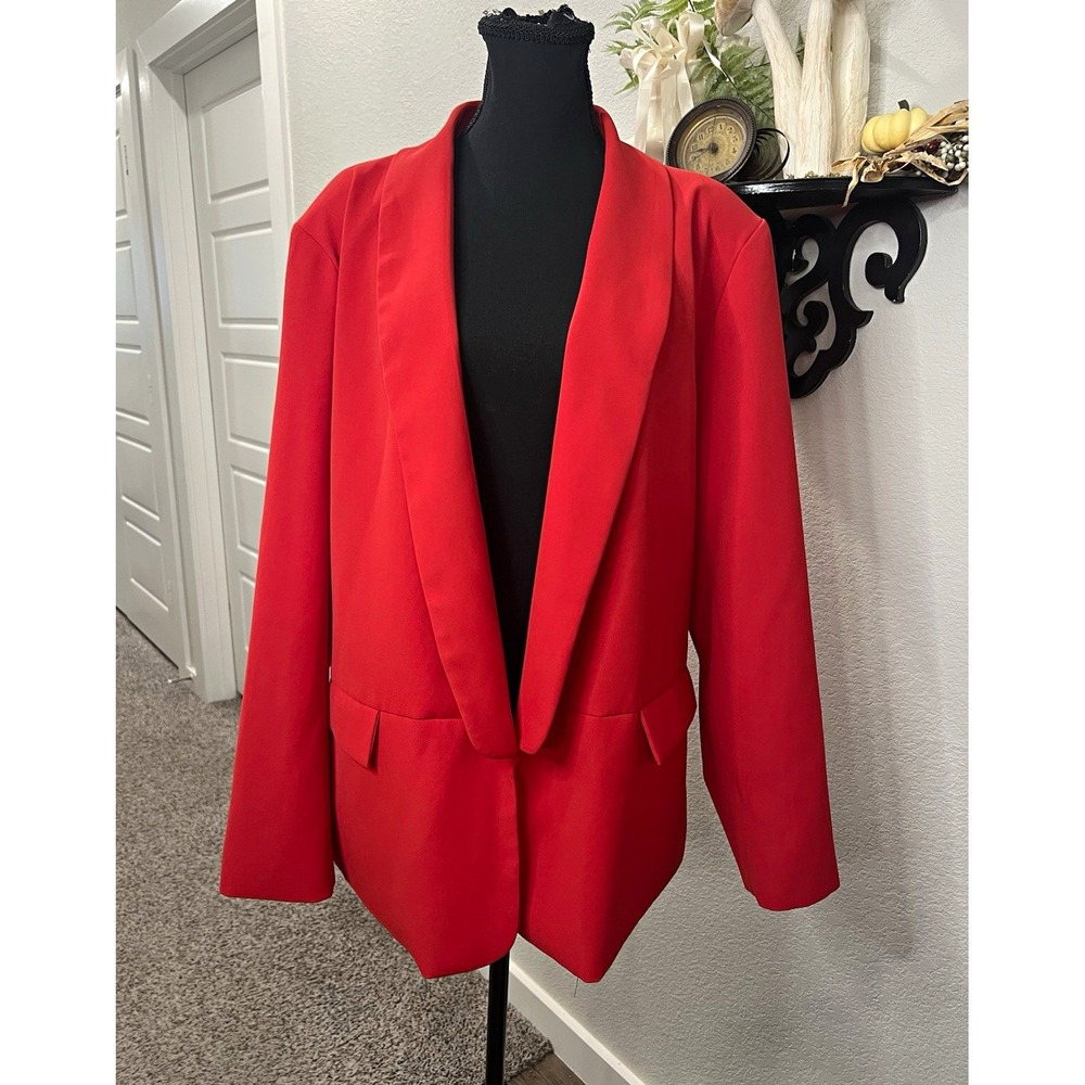PrettyGarden Women's Red Open Front Lined Blazer Jacket Pockets Sz XXL trendy